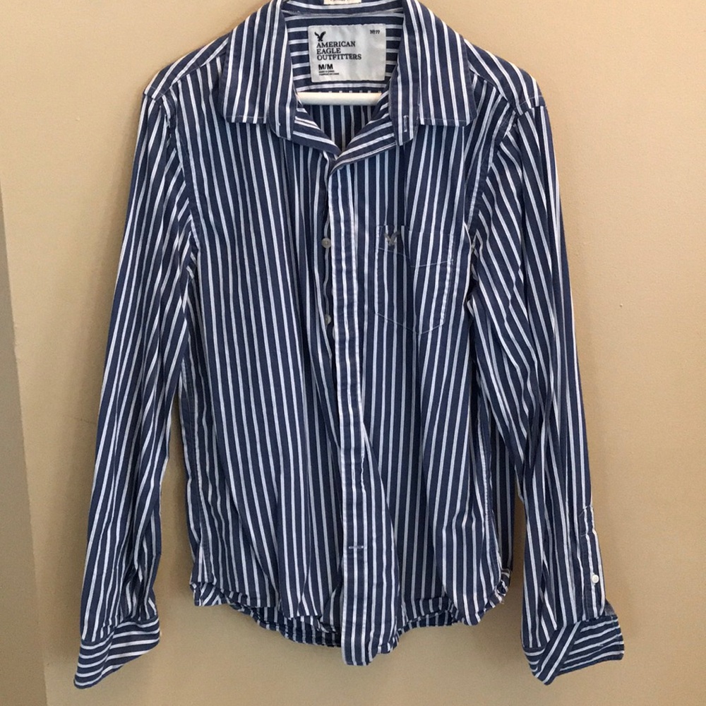 Blue and white striped American Eagle button down